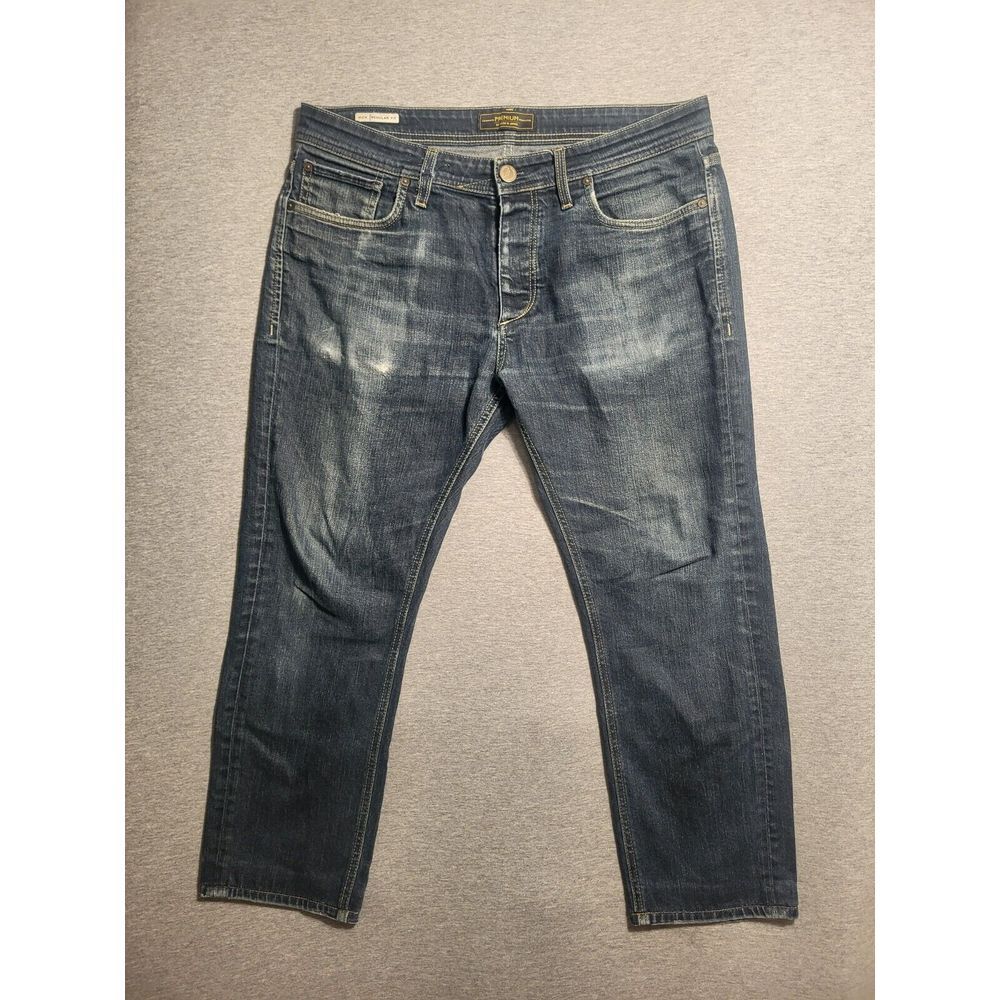 Premium By JACK & JONES ~ Men's Distressed Dark Blue Denim Nick Regular Fit Jean